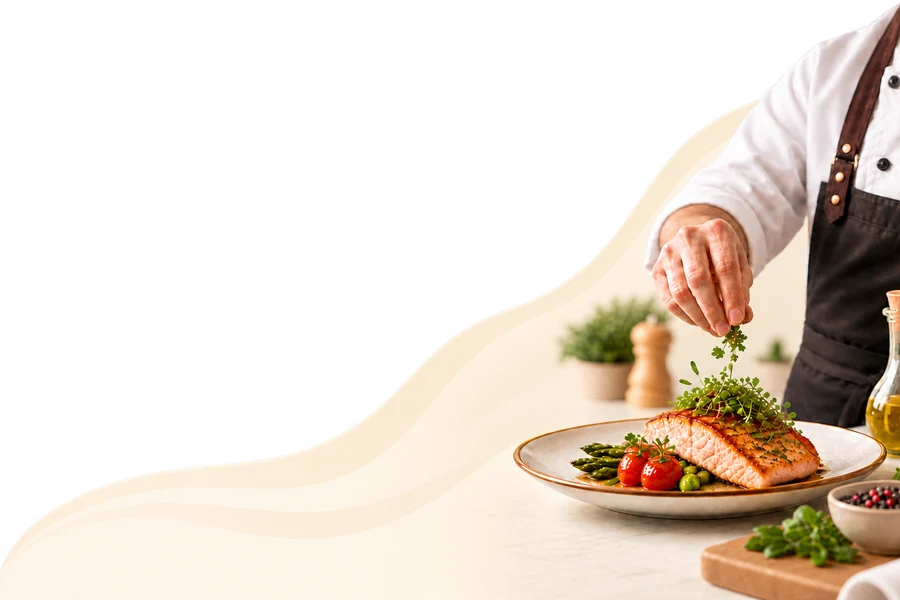 A chef preparing a dish in a home kitchen